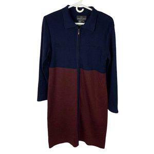 Carole Little Womens Wool Blend Sweater Dress Navy Burgundy Size Medium Zipper